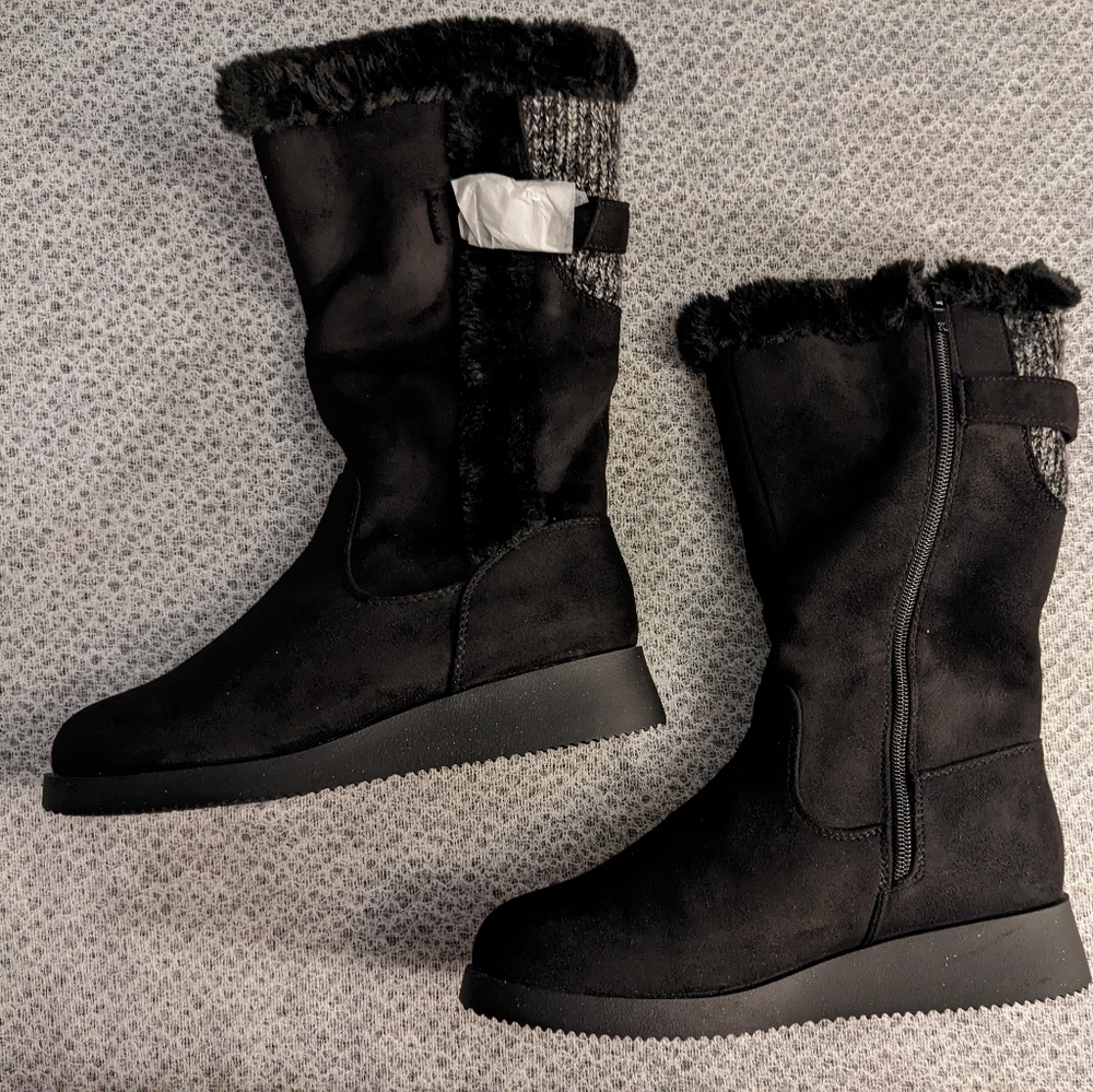 Women's Winter Fur Lined Mid Calf Snow Boots -- Size 6